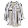 Damesblouses Mode Gedrukt V-hals Gesplitste Zakken Gestreept Shirt Kleding 2024 Casual Tops Kantoor Dame Blouse