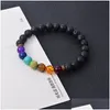 Perlé Nouveaux bracelets en pierre naturelle de lave noire 7 Reiki Chakra Guérison Nce Perles Bracelet pour hommes Femmes Stretch Yoga Bijoux Drop Delive Otpsn