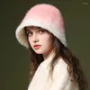 Berets Womens Y2K Plush Hat Faux Fur Bucket Winter Warm Thick Cold-proof Fisherman Fashion Wild Outdoor Cap