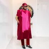 Ethnic Clothing H&D African Clothes For Men High-Quality Pink Embroidery With Hat Flannelette 3 Pcs Set Shirt Pants Coat Bazan Wedding