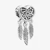 Nouveau 925 Sterling Argent Coeur Ajouré Trois Plumes Dreamcatcher Charm Fit Original Bracelet À Breloques Européen Bijoux De Mode Ac284M