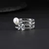Кольца кластера S925 Серебро с натуральным пресноводным жемчугом Кольцо Модный легкий роскошный комплект из трех драгоценных камней высокого качества