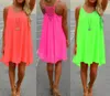 Women Sexy Loose Spaghetti Strap Dresses Summer Bright Color Sleeveless Evening Party Beach Dress Short Chiffon Mini Dress Plus Size S-5XL