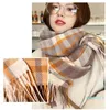 Schals Herbst Winter Frau Wollspinnschal Damen doppelseitig Mehrfarbiges Gingham-Karo-Halstuch Mann 68x180cm Damenschal verdickt warmer Fransenhals