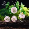 Ringe Lotus Fun echtes Sterlingsilber handgefertigter feiner Schmuck Lotus Whispers Schmuckset mit Ringanhänger Halskette Tropfenohrring