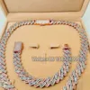 Rose Gold and White Color Silver 925 Baguette Diamond Miami Cuban Link Chain Iced VVS Moissanite Men Necklace