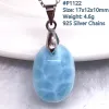 Legering Natuurlijke Blauwe Larimar Hanger Ketting Voor Vrouwen Mannen Gift Kristal Kralen Dominica Water Patroon Steen Sieraden Zilveren Kettingen AAAAA