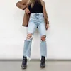 Frauen Jeans 2024 Herbst Hohe Taille Vintage Straße Casual Lose Denim Hosen S-2XL Damen Klassische Zerrissene Hosen