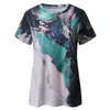 Women's Blouses Fashion Water Color Print O Neck Tops Short Sleeve For Women Dressy Casual Loose Ladies Tees Tee T Shirts Blusas