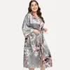 Damska odzież snu duża suknia Kimono Boshobe Long Satin Saaty Nightgown Lady Print Peacock Nightwear V V-dół bielizny