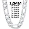 Chains Solid 925 Sterling Silver Necklace For Men Classic 12MM Cuban Chain 18-30 Inches Charm High Quality Fashion Jewelry Wedding294L