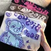 T-shirt da donna T-shirt da donna con orso grande T-shirt da donna stile americano retrò oversize manica corta Ins Trendy Cartoon Graffiti Fat Top T-shirt grafiche estive 240130