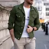 Moda masculina jean jaqueta outerwear casual casaco slimfit com botão de bolso design carga jaqueta streetwear outono topos roupas 240119