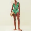 Dames Zwemkleding 3D-bloemenprint uitgesneden eendelig badpak sexy diepe v-hals bikini groen luxe cover-up badpak strandkleding