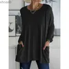 Men's T-Shirts Solid Color Vintage Pocket Oversized T-shirt Female Clothing Fashion Autumn Tunics Basic Y2k Top Women 2021 Long Sleeve T Shirt 240130