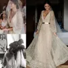 Stunningbride 2024 Boho Champagne Wedding Dresses V Neck Long Sleeves Sequined Bridal Gowns Floor Length Plus Size Beach Bohemian Wedding Dress