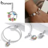 Hängen Bamoer 925 Sterling Silver Colorful Birds Flowers lämnar CZ Pendant Spring Charm Fit Original Armband smycken Tillbehör DIY