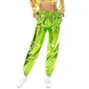 Women's Pants High Waist Shiny Color Block Wet Look Metallic Cargo Trousers Dance Leather Leggings Tall N Apparel