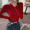 Kadın Tişörtleri Sweater S-XL T-Shirt Vintage Örme Yumuşak Doku Elastik Düğüm Kore Moda Uzun Kollu Kawaii Giysileri Pro Seçim