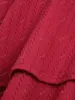 Suéteres femininos Rosegal Plus Size Casual Malha Mulheres Pele Guarnição Painel Fofo Bola Cordão Texturizado Pulôveres Tops Profundo Vermelho 4XL
