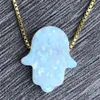 Dainty Women Gold Color Chain och Simple Rainbow Opal Hamsa Pendant Halsband Lycka till gåvor för vän276m