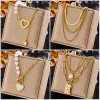 14k Yellow Gold Heart Pearl Pendant Necklace For Women Punk Street Neck Jewelry Party Gift