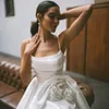 Hi-Low Short Wedding Dresses Spaghetti Straps Draped Bridal Dress for Bride Satin Simple Style Marriage for African Arabic Black Women D142