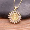 New Fashion Rainbow Zircon Virgin Mary 14k Yellow Gold Pendant Church Christian Prayer Jesus Religion Necklace For Women Jewelry Gift