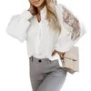 Women's Blouses Long-sleeve Shirt Elegant Lace Embroidered Cardigan Blouse With Turn-down Collar Long Sleeves Soft Breathable For Ol