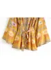 Базовые повседневные платья Ретро и модные женские пояса с цветочным принтом и рукавами «летучая мышь» из искусственного шелка, пляжное богемное кимоно, женское летнее богемное платье с V-образным вырезом J240130