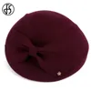 FSフランスのベレー帽の女性のためのファッション100％ウールフェドーラ帽子冬の青い紫色の赤い教会女性フリースクロ​​ッシュ帽子240124