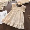 Robes de fille Menoea bébé filles coton robes nouvel été fleur broderie dentelle robe enfant en bas âge enfants décontracté manches volantes princesse vêtements 2-6Y