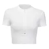 Women Stand Collar T Shirts Zipper V Ncek Crop Top Short Sleeve Summer Slim Sexy Sports Top