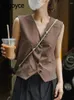 Damenwesten ENjoyce Sommer-Frauen-Vintage-ärmellose Anzugweste Damen koreanischer Stil schlankes V-Ausschnitt-Tanktop lässige Weste schicke Arbeitskleidung