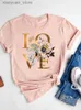 T-shirt da donna Donna Rosa Acquerello Amore Cuore Dolce Moda Manica corta Stampa T Shirt Tee Basic Abbigliamento Estate Top Grafica T-shirt Abbigliamento 240130