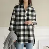 Blouses Femmes Noir Blanc Gris Plaid Imprimer Femmes Chemise Harajuku À Manches Longues Blouse À Col À Revers Oversize Lâche Streetwear Simple Boutonnage