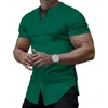 Chemises décontractées pour hommes Cardigan à manches courtes Respirant Col montant Chemise d'été Coupe ajustée Simple boutonnage en couleur unie pour le confort