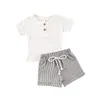 Kläderuppsättningar LIORITIIN 0-3 Years Toddler Baby Girl Set Short Sleeve White Cotton Top Shirt Striped Printed Shorts 2pcs Outfit