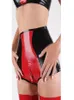 Xsxxl mulheres sexy cintura alta vermelho emendado lingerie látex virilha zíper shorts roupa interior tangas fetiche costume4778733