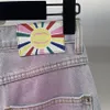 Женские джинсы, дизайнерские модные элитные европейские и американские классические широкие джинсы с высокой талией, свободные и повседневные весенние розово-синие контрастные цветовые градиенты.