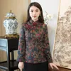 Etnische kleding 2024 Winter Tang Pak dames katoenen gewatteerde jas Cheongsam blouse gewatteerde bloem gedrukt dikke Chinese Qipao top W86