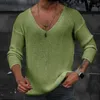 Mens 203 Spring V-neck ribbed bottom T-shirt autumn floral long sleeved slim fit T-shirt plain thin knit top 240130