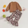 Kledingsets 2024-07-15 6M-4T Lioraitiin Baby Meisje Thanksgiving Outfits Lange Mouw Brief Print tops Turkije Flare Broek Set Peuter