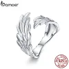 Anneaux Bamoer 925 Sterling Silver Guardian Wings Open Ring Angel Awe Rogue de doigt réglable pour les femmes Bijoux de la déclaration de mode SCR512