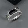 Anéis na moda anel de sier esterlina para homens jóias preto retângulo retro dragão padrão anel masculino infex dedo acessórios abertos