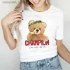 Damska koszulka Summer Women Fun Cute Girl Bear Print T-shirt damskie modne ubrania Wzór koszulki wypoczynek Women Kobiety T-S-S 240130