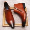 Véritable cuir cheville noir marron pointu marque robe botte pour hommes formel hommes bottes en caoutchouc chaussures