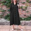 Party Dresses Autumn Spring Plus Size Ladies Kaftan Womens Casual Loose Cotton Linen Long Sleeve Shirt Dress Mid-Calf For Women