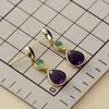 Classy Women Gold Plated Amethysts Lapis Stones Dangling Stud Earrings Party Bold Art Dec Jewelry Bijoux Wholesale 240123