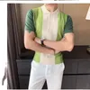Ultra thin contrasting stripes Korean version short sleeved lapel simple matching mens clothing polo shirt 240130